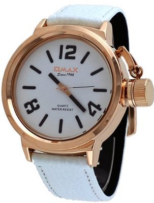Omax #B002R33A White Leather Band Rose Gold Tone Russian Canteen Oversize