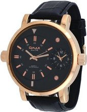 Omax #C001 Leather Band Rose Gold Tone Oversize Dual Time Zone