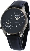 Omax #S002K221 Leather Band Gunmetal Dual Time Zone