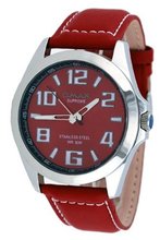 Omax Supreme #JS542 Stainless Steel Red Dial Red Leather Band
