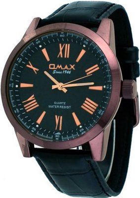 Omax #X007F221 Brown IP Roman Black Dial Casual Leather Band