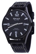uOMAX Omax #A003M22A Executive Euro Casual Black IP Black Dial Leather Band 