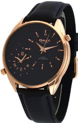 uOMAX Omax #S002R221 Leather Band Rose Gold Tone Dual Time Zone 