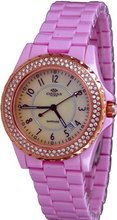 Oniss #ON6200-LRG Mid Size Crystal Accented Yellow MOP Dial Pink Ceramic