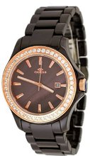 Oniss #ON8173-LRG Boyfriend Crystal Accented MOP Dial Brown Ceramic