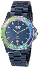 Oniss Paris ON6201-L Blu "Princess Bello" Rainbow Collection Ladies All Ceramic S/S Bezel with 60 Colors Baguettes Crystals Day/Date Swiss Parts Movement - Black