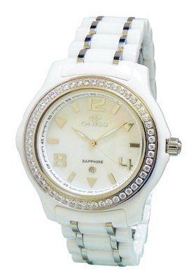 Oniss Paris ON806-L Wht Ladies, High Tech Ceramic Case and Band with Stainless Steel Middle Links ,Swiss Movement, Sapphire Crystal, Mop Dial,52 Austrian Crystals on Bezel - Blalck