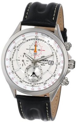 Orient CTD0T004W 50m Alarm Chronograph (minute and 1/5 Second) with Date, Small Second Hand Black Leather White