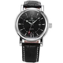 Orkina Black Dial Leather Sport Date Quartz Wrist Gift ORK106