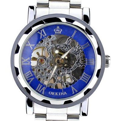 Orkina Classical Silver Bazel Blue Tourbillon Hand-Wind Dial Stainless Steel Wrist KC023-SSB