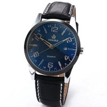 Orkina Fashion Black Dial Leather Date Sport Quartz Wrist Gift ORK054
