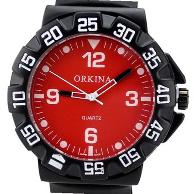 Orkina Fashion Red Dial Face Quartz Rubber Strap Wrist W004-R