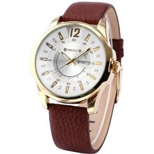 ORKINA Luxury White Dial Date Day Display Leather Quartz Wrist Gift ORK143
