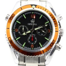 Orkina Orange Ring Silver Case Black Chronograph Dial Stainless Steel Luxury Wrist PO010SSO