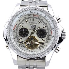 Orkina Silver Case Chronograph Hallow Mechanical Hand-Wind Dial Stainless Steel Wrist KC082SSW