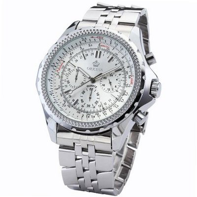 Orkina White Dial 6 Hands Stainless Steel Sport Quartz Wrist Gift ORK100