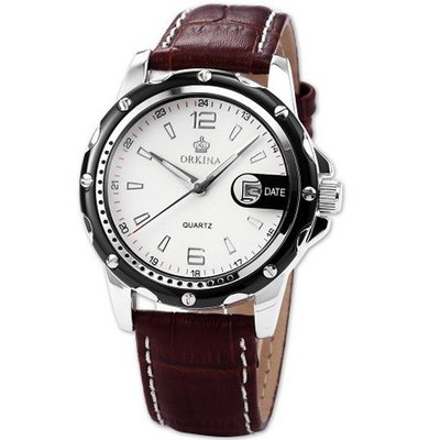 Orkina White Dial Coffee Leather Date Sport Quartz Wrist Gift ORK052