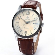 Orkina White Dial Date Sport Quartz Coffee Leather Wrist Gift ORK055