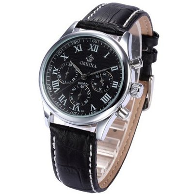 uOrkina ORKINA Luxury Chronograph Black Leather Band JP Quartz Silver Steel ORK151 