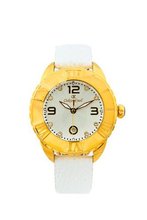 Oskar Emil Celine Gold Ip Plated for Ladies with Crystals Silver Dial Analogue Display and White Leather Strap Celine G