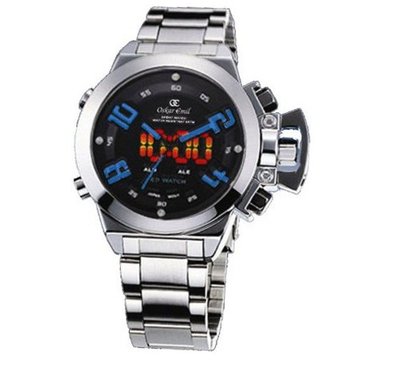 Oskar Emil Sigma Blue Sports Quartz for  with Black Dial Analogue - Digital Display and Silver Stainless Steel Bracelet Sigma Blue