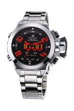 Oskar Emil Sigma Red Sports Quartz for  with Black Dial Analogue - Digital Display and Silver Stainless Steel Bracelet Sigma Red