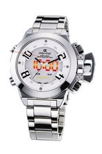 Oskar Emil Sigma White Sports Quartz for  with White Dial Analogue - Digital Display and Silver Stainless Steel Bracelet Sigma White