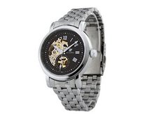 Ouyawei Dial Stainless Steal Mechanical es Strap Round Black
