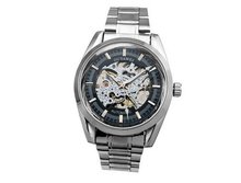 Ouyawei es Stainless Steel Silver Band Water-Proof Mechanical Round Hollow Black Dial Silver Bezel es