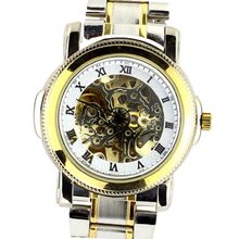 Ouyawei Gold and Silver Case Skeleton Mechanical Hand Wind Dial Wrist OYW-1036W