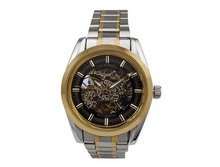 Ouyawei Golden Bezel es Round Hollow Black Dial Stainless Steel Silver Band With Golden Stripes Water-Proof Mechanical es