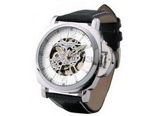 Ouyawei Hollow White Dial Leather Band Water-Proof Mechanical Silver Shell es Black es
