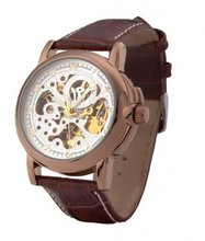 Ouyawei Luxury Brown Leather Silver Dial Rose Gold Bezel Mechanical es