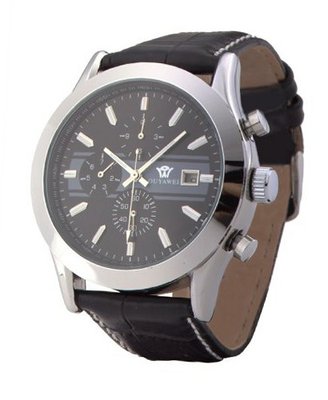 Ouyawei Luxury Leather Strap Black Dial Mechanical es