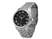 Ouyawei Round Automatic Mechanical Metal Black Dial Silver Bezel es Stainless Steel Silver Band es