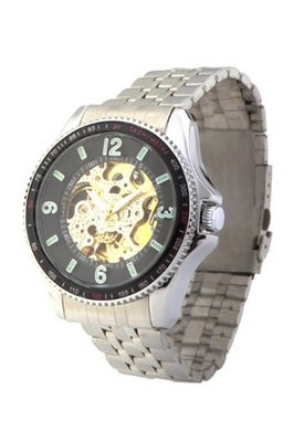 Ouyawei Round Black Dial Silver Bezel Stainless Steel Silver Band Water-proof Automatic Mechanical Skeleton Wrist es