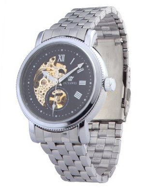 Ouyawei Round Black Dial Stainless Steal Strap Mechanical es