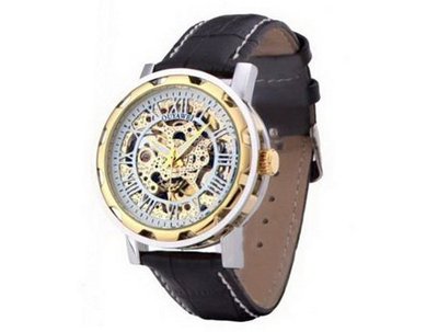 Ouyawei Round Leather Band White Dial Silver Shell es Mechanical