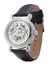 Ouyawei Round White Dial Black Leather Strap Mechanical es
