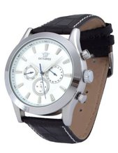 Ouyawei Round White Dial Black Leather Strap Mechanical es