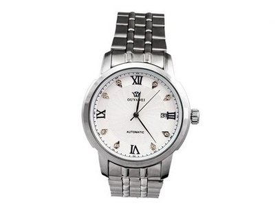 Ouyawei Round White Dial Silver Band Water-Proof Mechanical Silver Bezel es Stainless Steel es