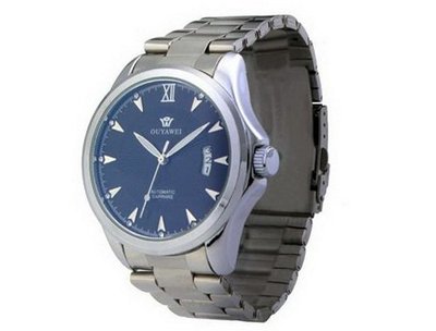 Ouyawei Stainless Steal Blue Dial Strap Mechanical Round es