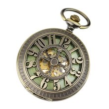 Glow in Dark Pacifistor Bronze Police Classic Vintage Antique Hand Wind Up Semi Automatic Skeleton Mechanical Analog Steel Pocket +Fob-Chain #PX-013-BRZ