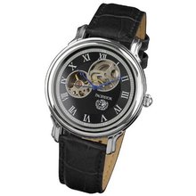 Pacifistor Black Leather Band Classic Stainless Steel Case Hand Winding Mechanical Wrist Steampunk #PX-010-S-BL
