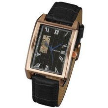 Pacifistor Black Leather Strap Dial Rose Golden Case Vintage Roman Numberic Hand Winding Mechanical Wrist #PX-011-GD-BL