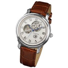 Pacifistor Brown Leather Band Vintage Stainless Steel Hand Wind Up Mechanical Analog Wrist Xmas Gift #PX-010-S-L