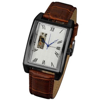 Pacifistor Brown Leather Strap Black Case White Dial Semi Automatic Mechanical Boys Sport Wrist #PX-011-W-L