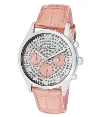Beverly Silver Glitter Dial Coral Pearl Tone Genuine Calf Leather