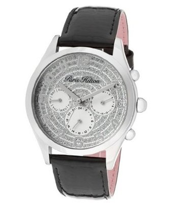 Beverly Silver Glitter Dial Shiny Black Genuine Calf Leather