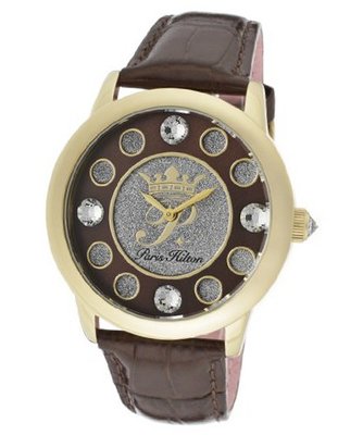 Fame White Crystal Silver Glitter/Brown Dial Metallic Brown Genuine Calf Leather